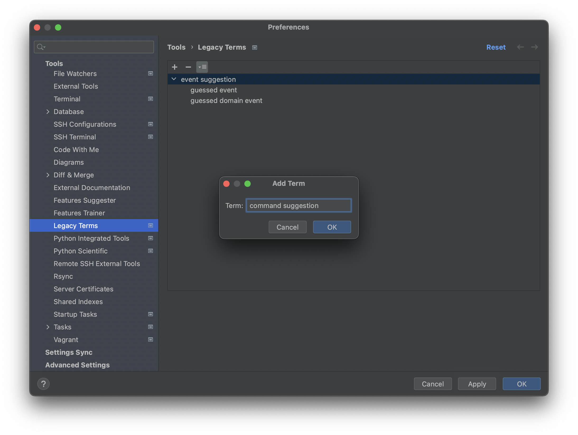 Add another Legacy Term to configuration panel in PyCharm